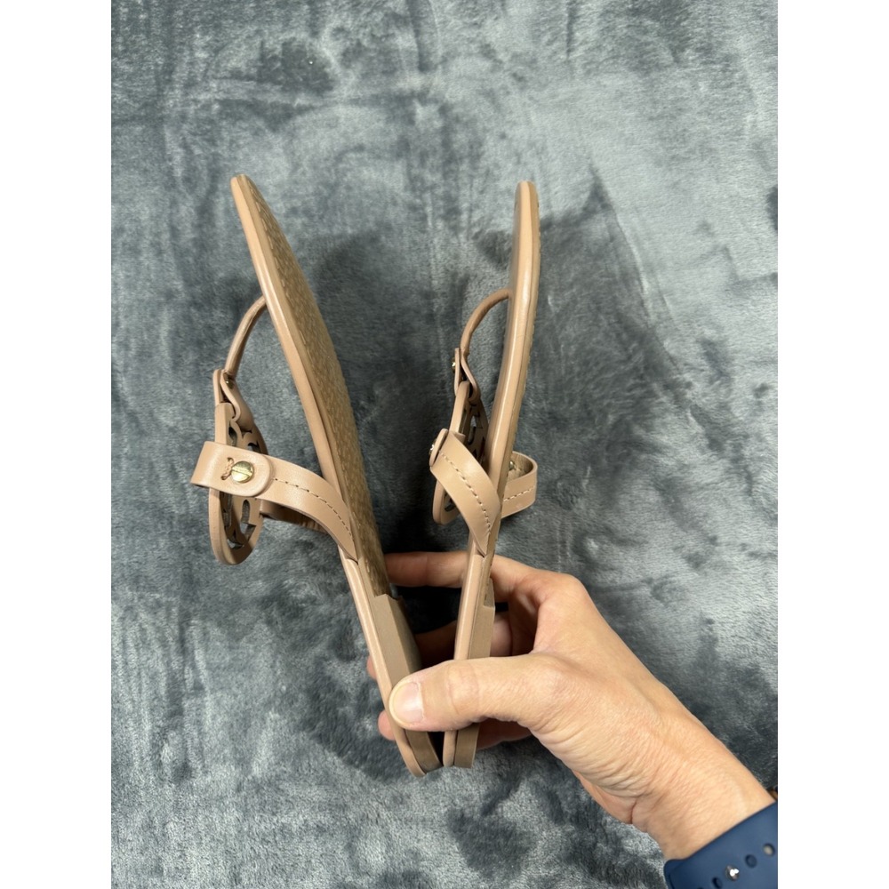 Tory Burch Miller Sandals Women 8.5M Blush Nude Leather Logo Thong Flats - Picture 6 of 10